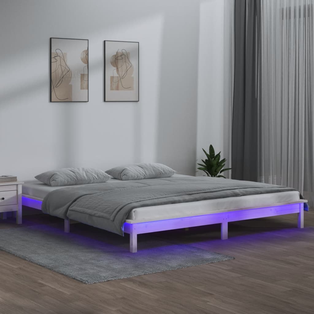 Bedframe LED massief hout wit 180x200 cm is nu te koop bij PeponiXL, paradijselijk wonen!