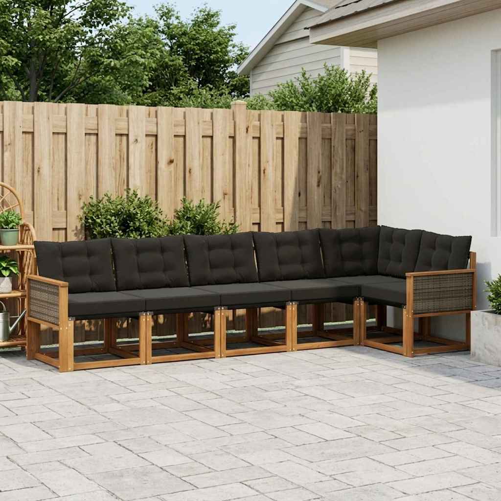 Buiten bankenset met kussen 6 pcs Naturel en Zwart is nu te koop bij PeponiXL, paradijselijk wonen!