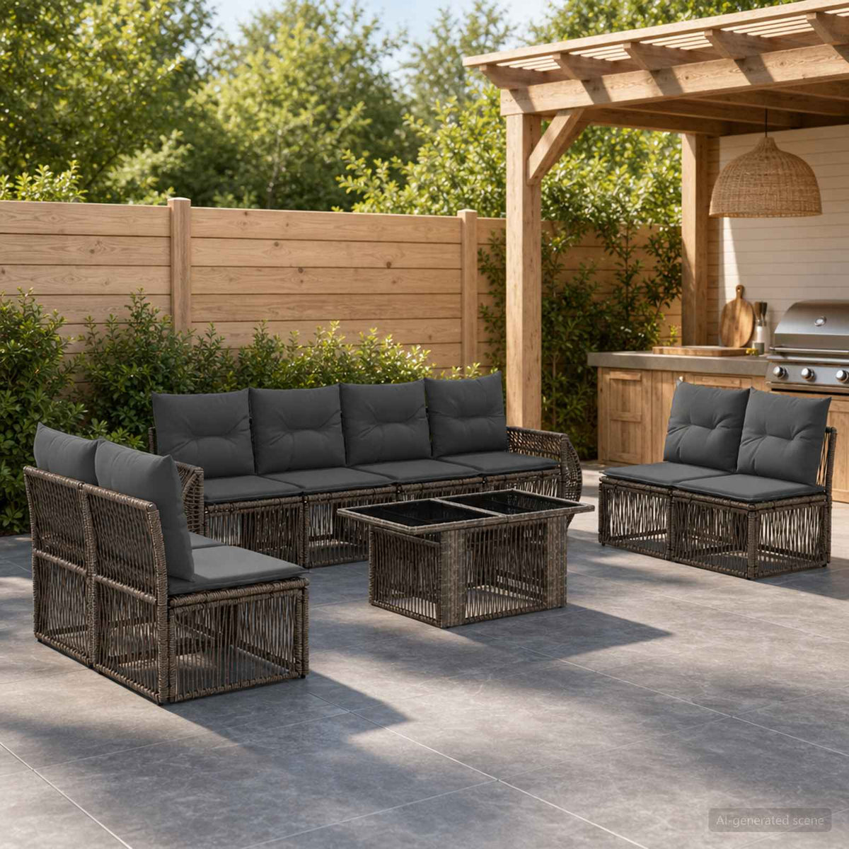 Tuinbankenset 9 st Grijs en Donkergrijs poly rattan is nu te koop bij PeponiXL, paradijselijk wonen!