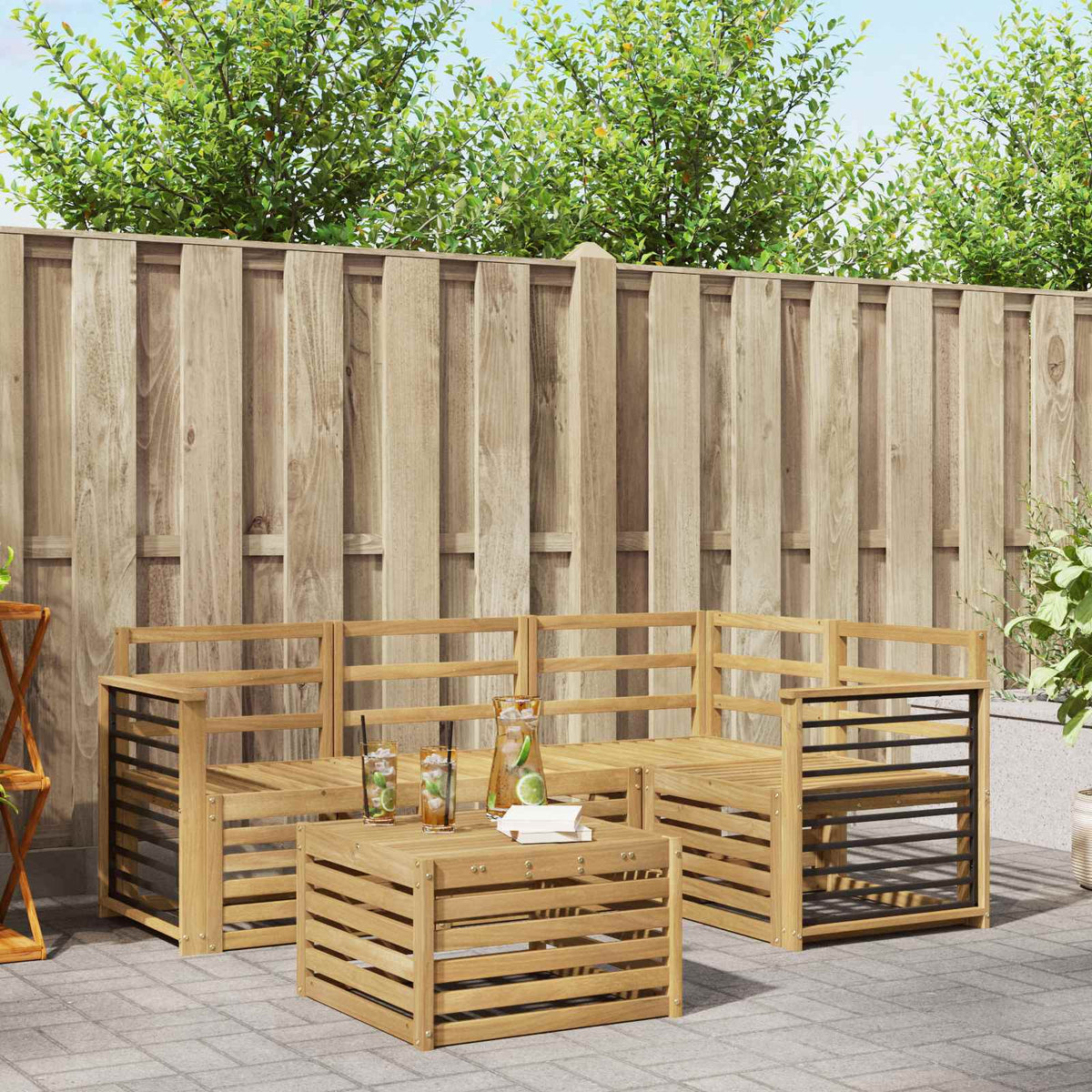 Buiten bankenset 5 pcs Wit 59 x 59 x 37 cm Massief Acaciahout is nu te koop bij PeponiXL, paradijselijk wonen!