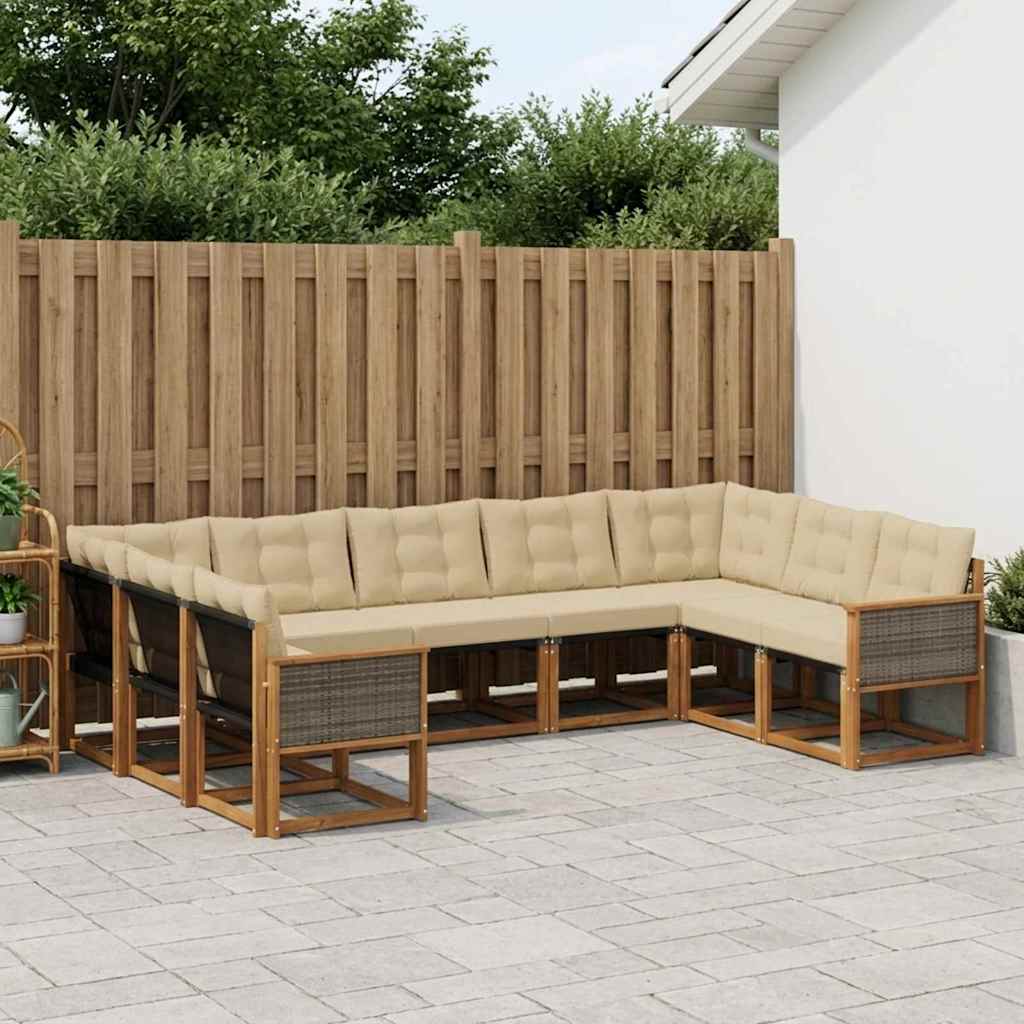 Buiten bankenset met kussen 9 pcs Natuurlijk en Beige is nu te koop bij PeponiXL, paradijselijk wonen!