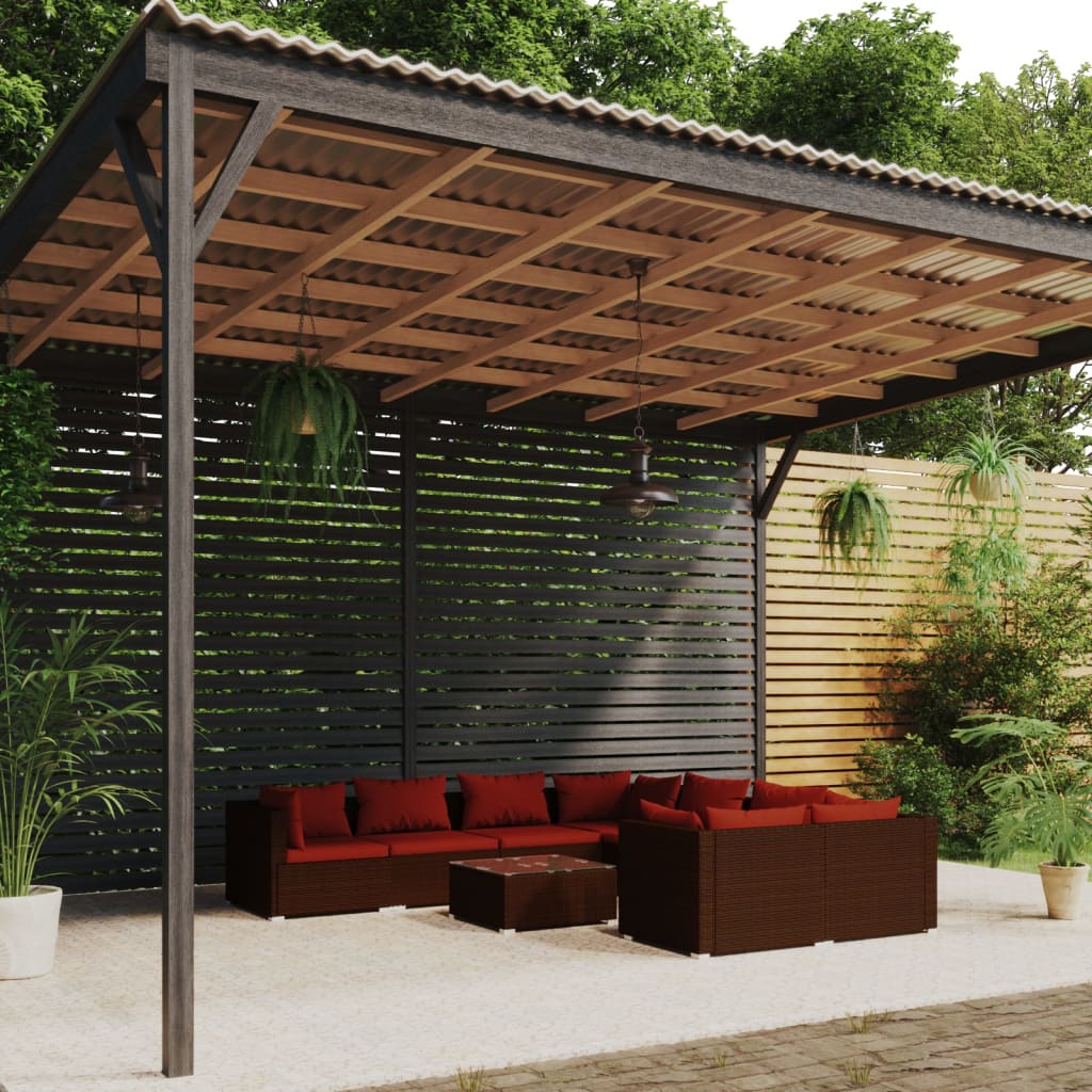 9-delige Loungeset met kussens poly rattan bruin is nu te koop bij PeponiXL, paradijselijk wonen!