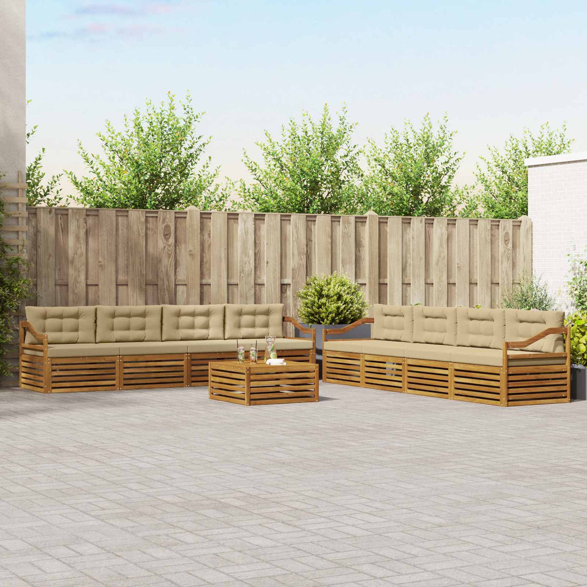 Buiten bankenset met kussen 9 pcs Natuurlijk en Beige is nu te koop bij PeponiXL, paradijselijk wonen!
