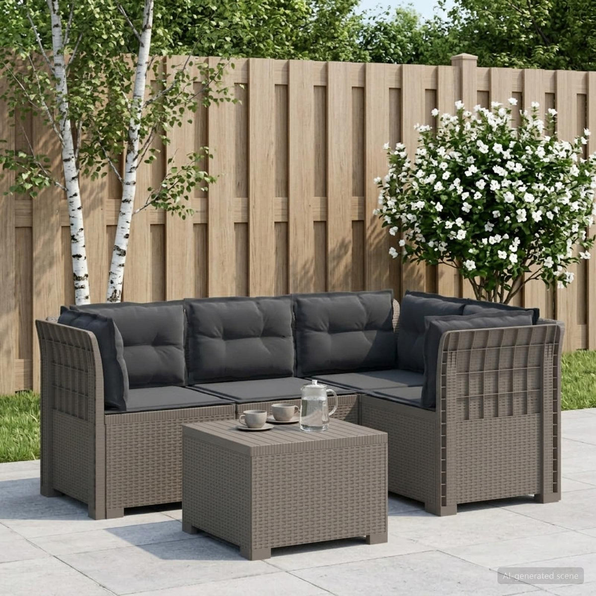 4-Persoons Tuinbank met Kussens Rieten Look PP Lichtgrijs is nu te koop bij PeponiXL, paradijselijk wonen!