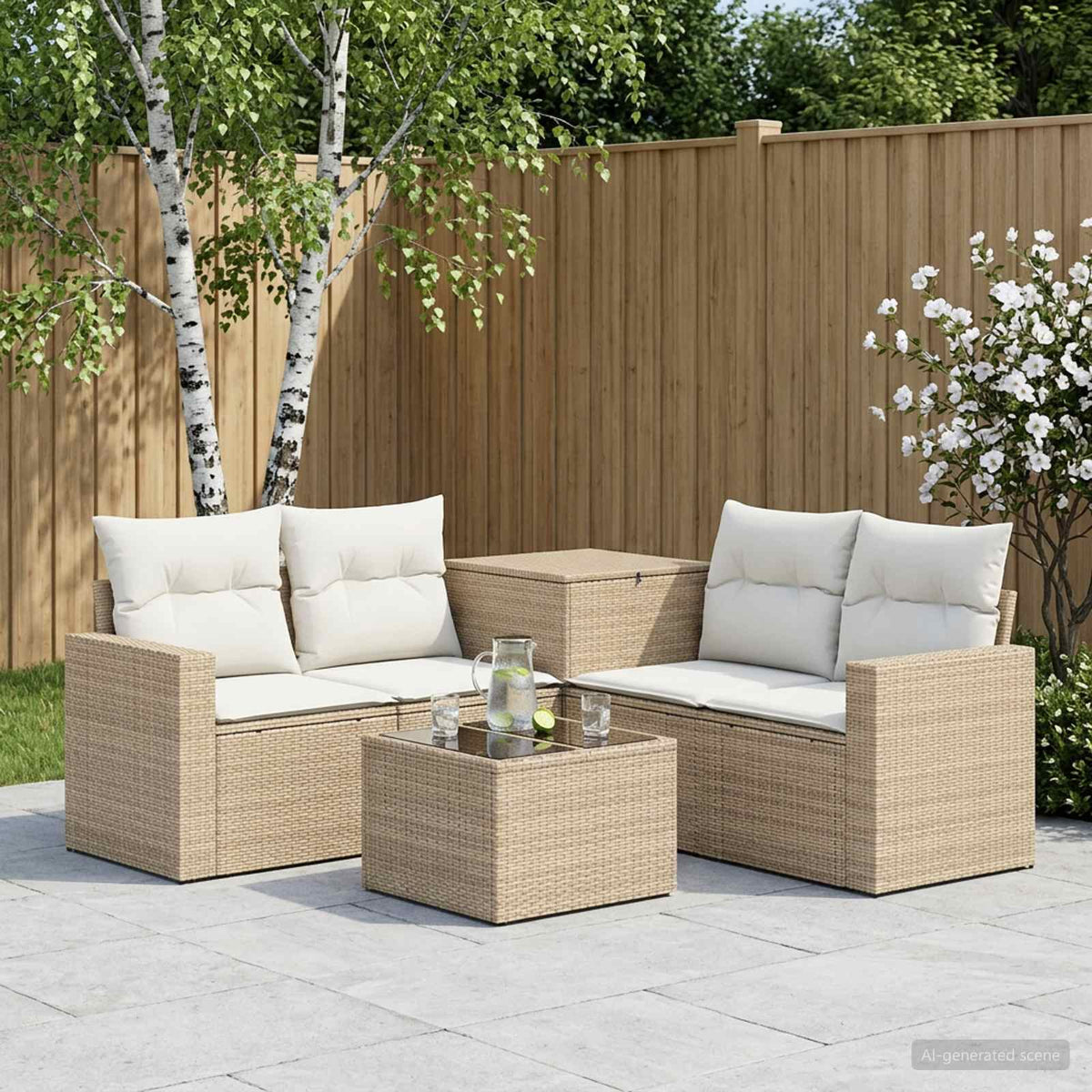 Bankstel 6 st Beige en Crème Wit Poly Rattan en Staal is nu te koop bij PeponiXL, paradijselijk wonen!