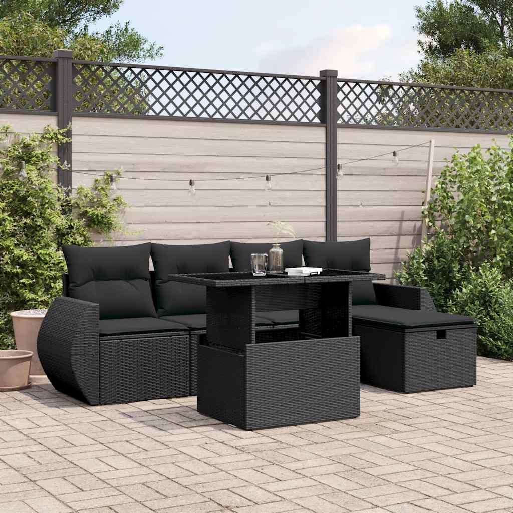 6-delige Loungeset met kussens poly rattan zwart is nu te koop bij PeponiXL, paradijselijk wonen!