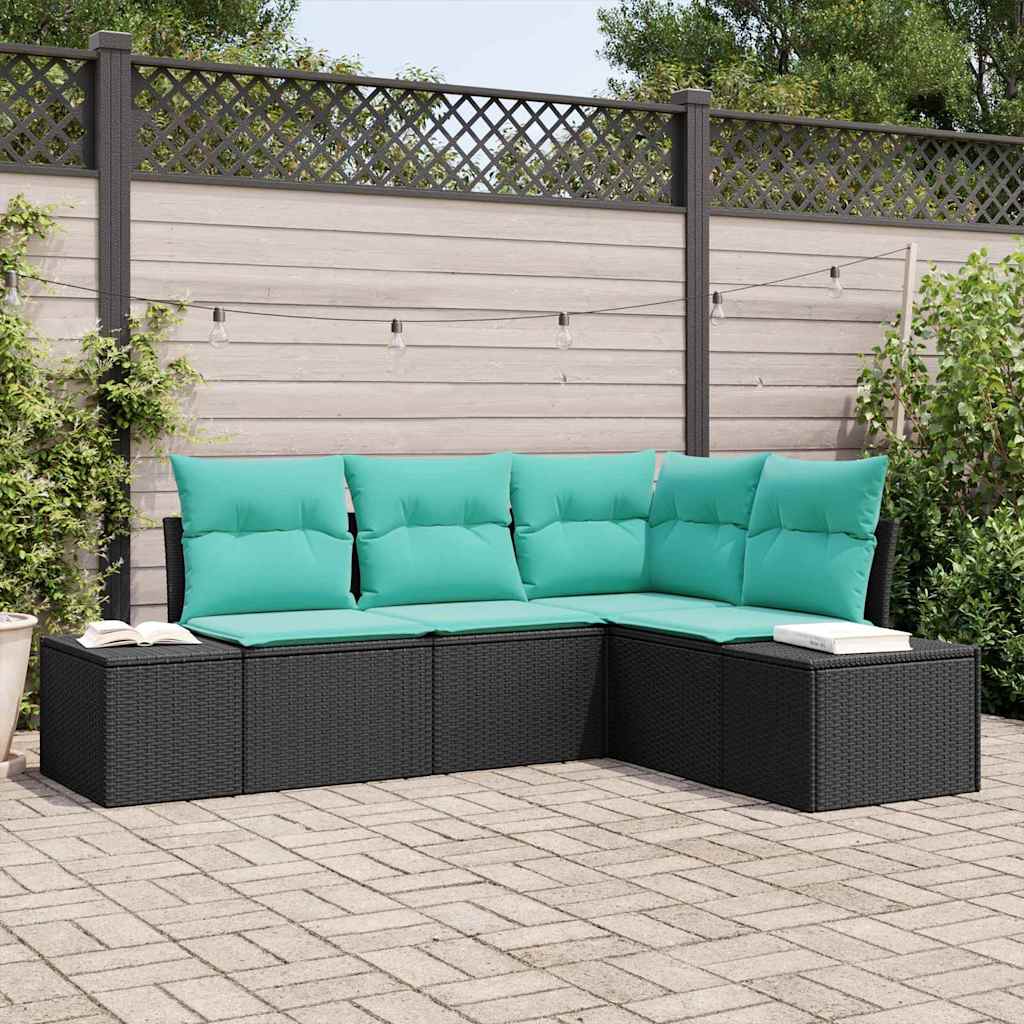Tuinbankenset 4 st Zwart en Turquoise poly rattan is nu te koop bij PeponiXL, paradijselijk wonen!