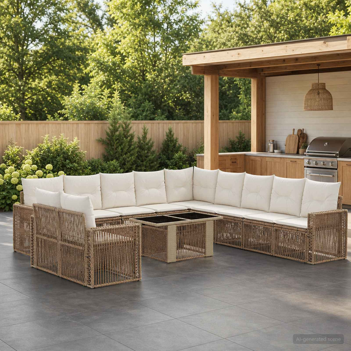 Tuinbankenset 12 st Beige en Crème Wit poly rattan is nu te koop bij PeponiXL, paradijselijk wonen!