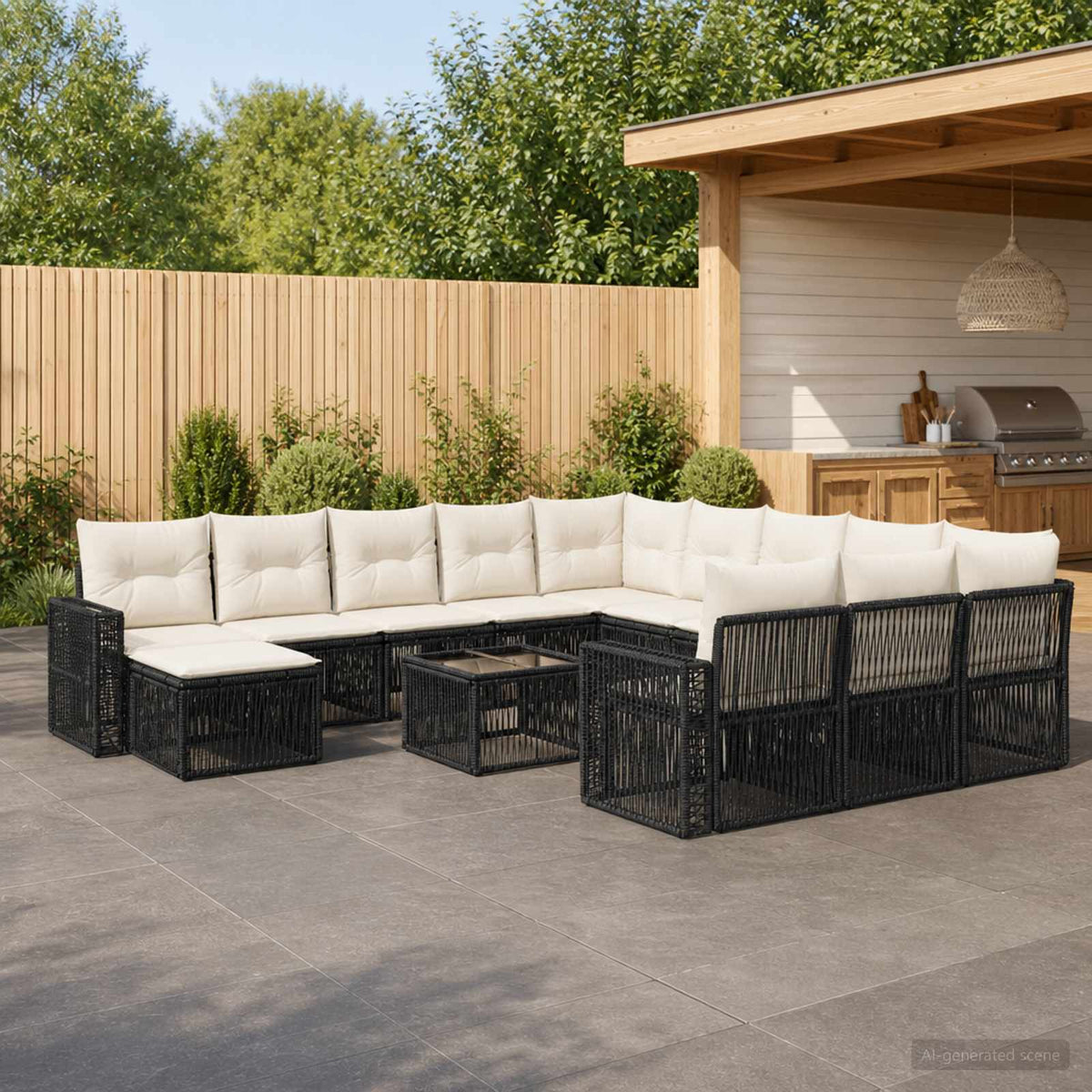 Tuinbankenset 13 pcs Zwart en Cream Wit poly rattan is nu te koop bij PeponiXL, paradijselijk wonen!