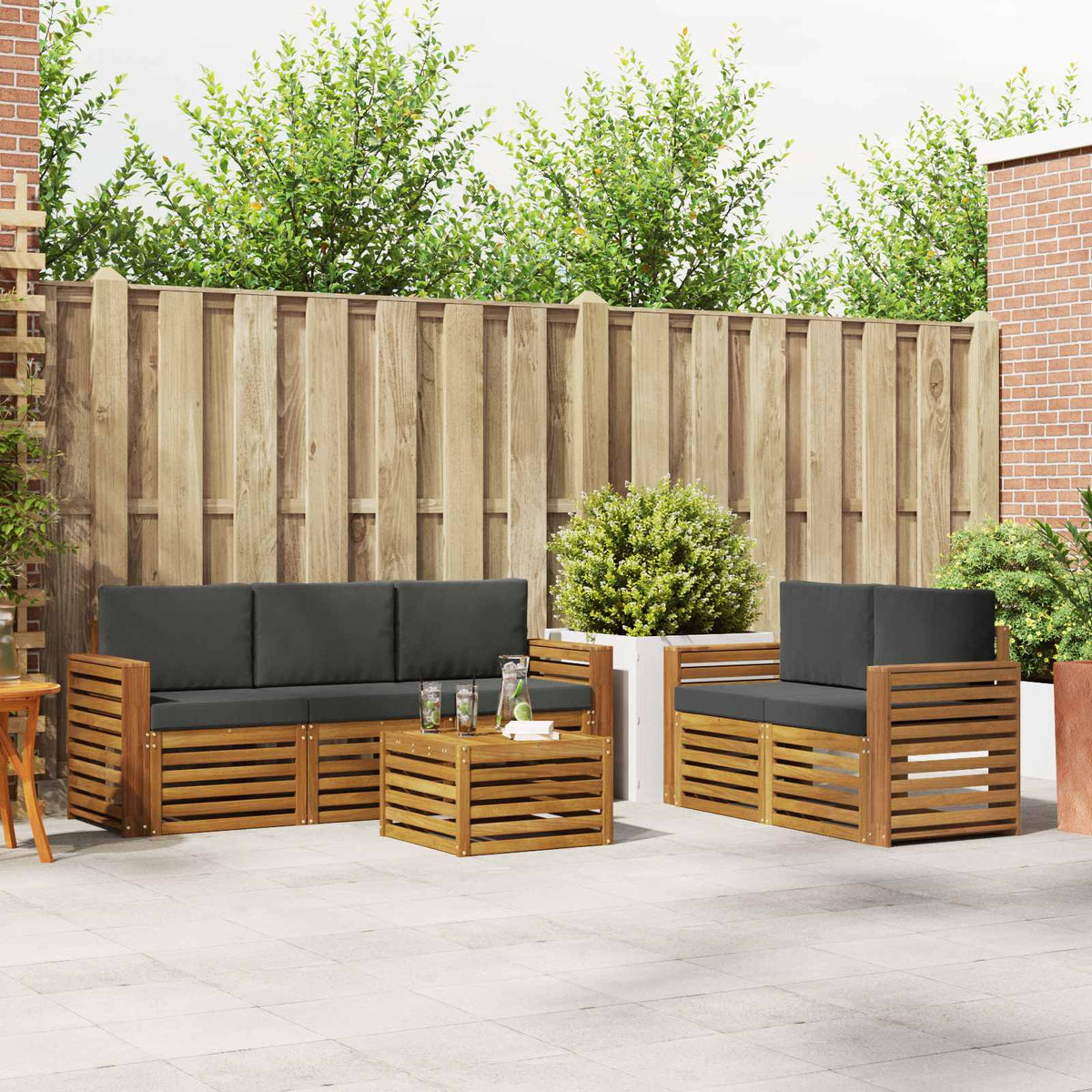 Sofa-Sets 6 pcs Natuurlijk en Antraciet Massief Acaciahout is nu te koop bij PeponiXL, paradijselijk wonen!