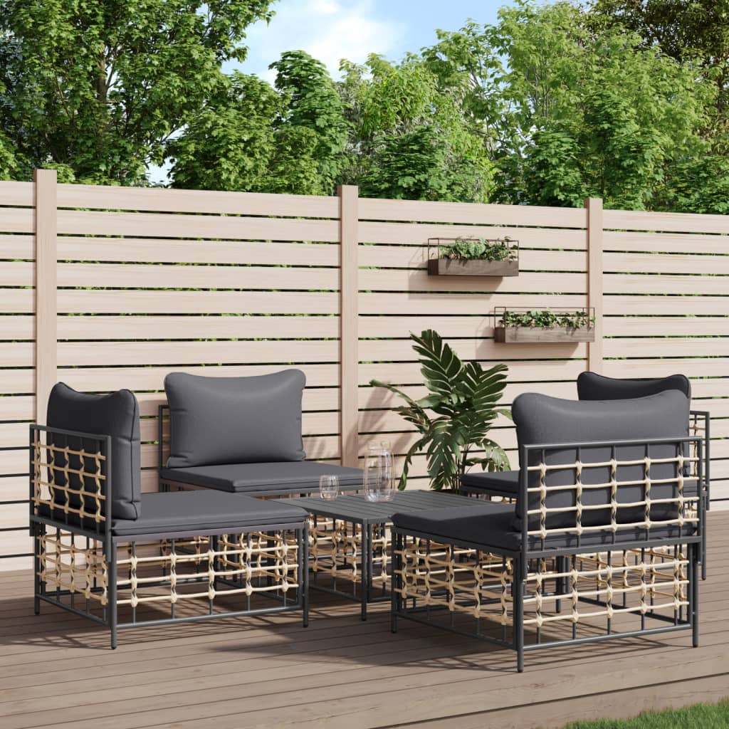 5-delige Loungeset met kussens poly rattan antracietkleurig is nu te koop bij PeponiXL, paradijselijk wonen!
