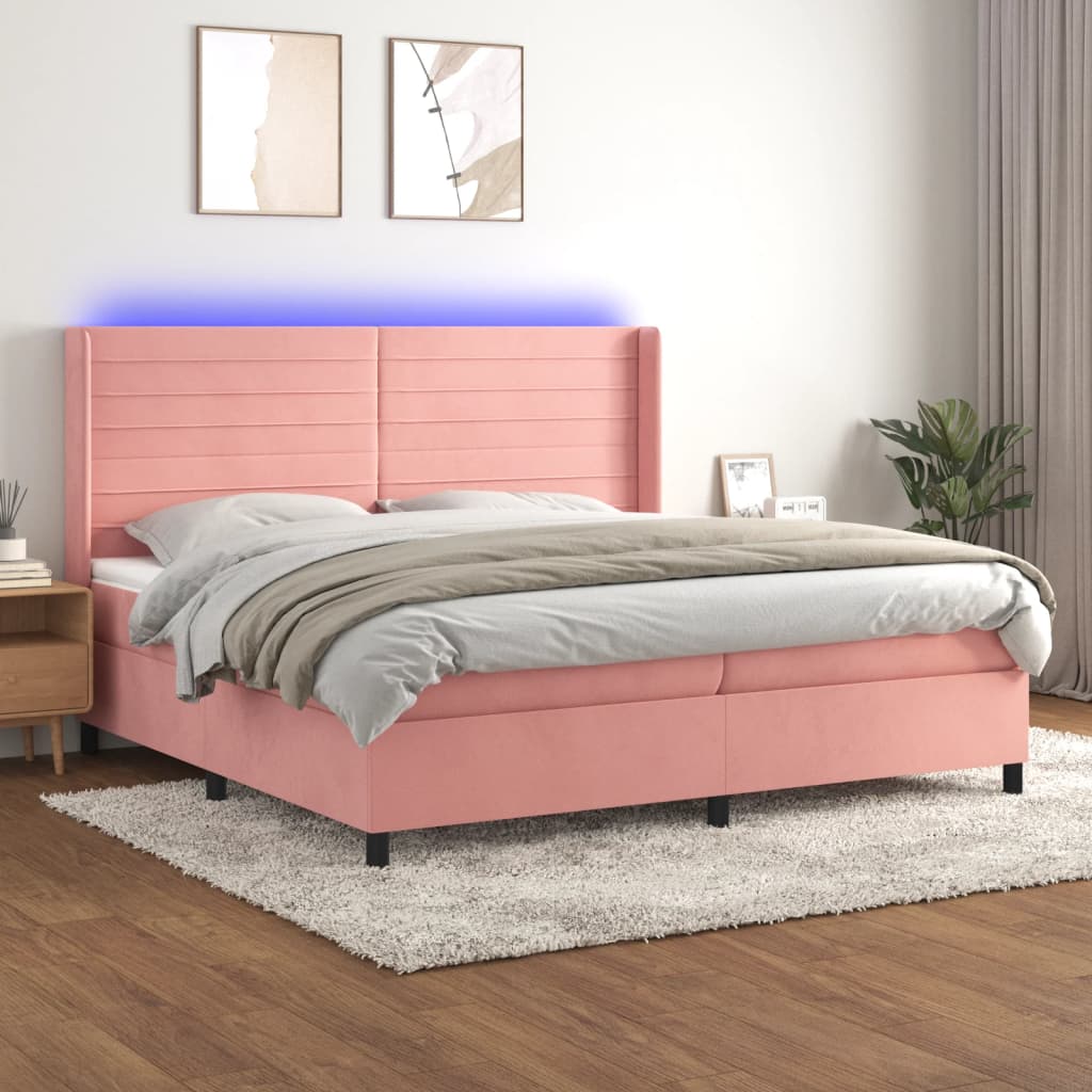 Boxspring met matras en LED fluweel roze 200x200 cm is nu te koop bij PeponiXL, paradijselijk wonen!