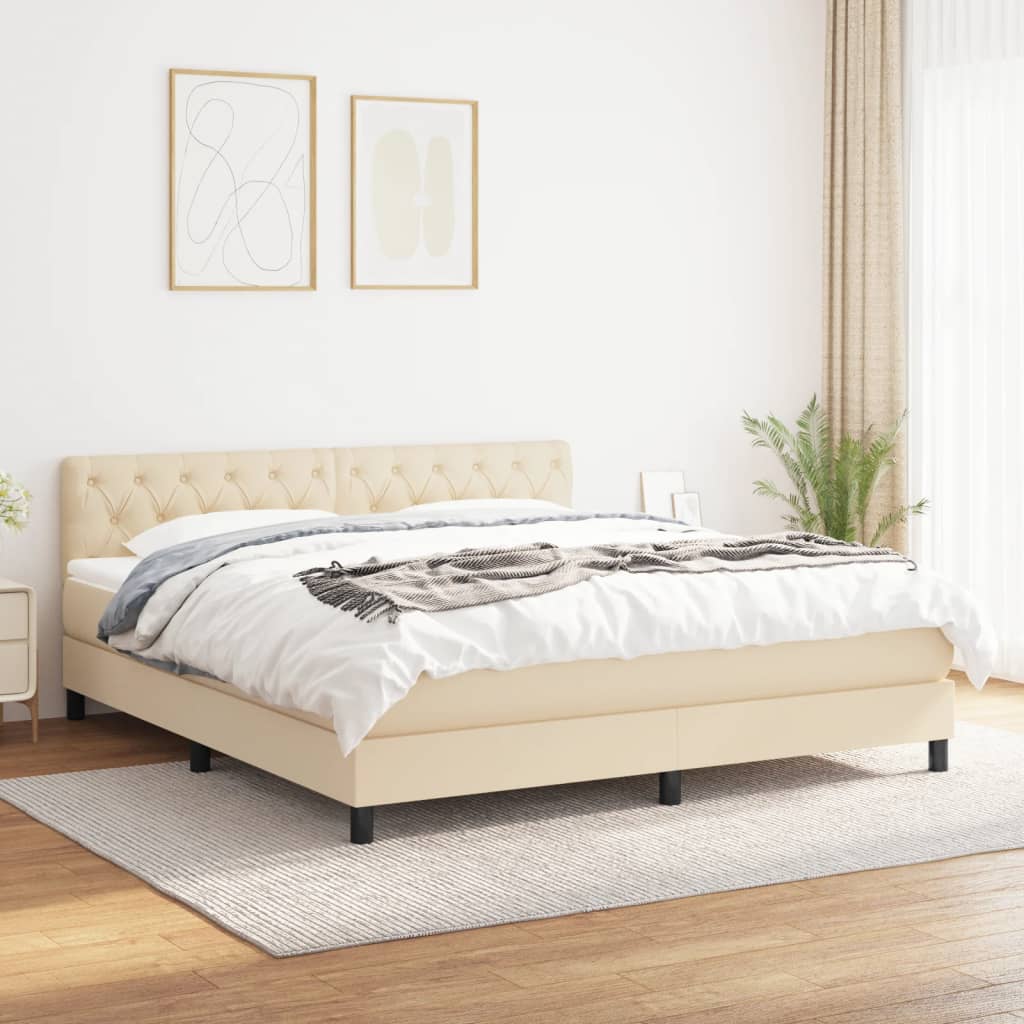 Boxspring met matras stof crèmekleurig 160x200 cm is nu te koop bij PeponiXL, paradijselijk wonen!