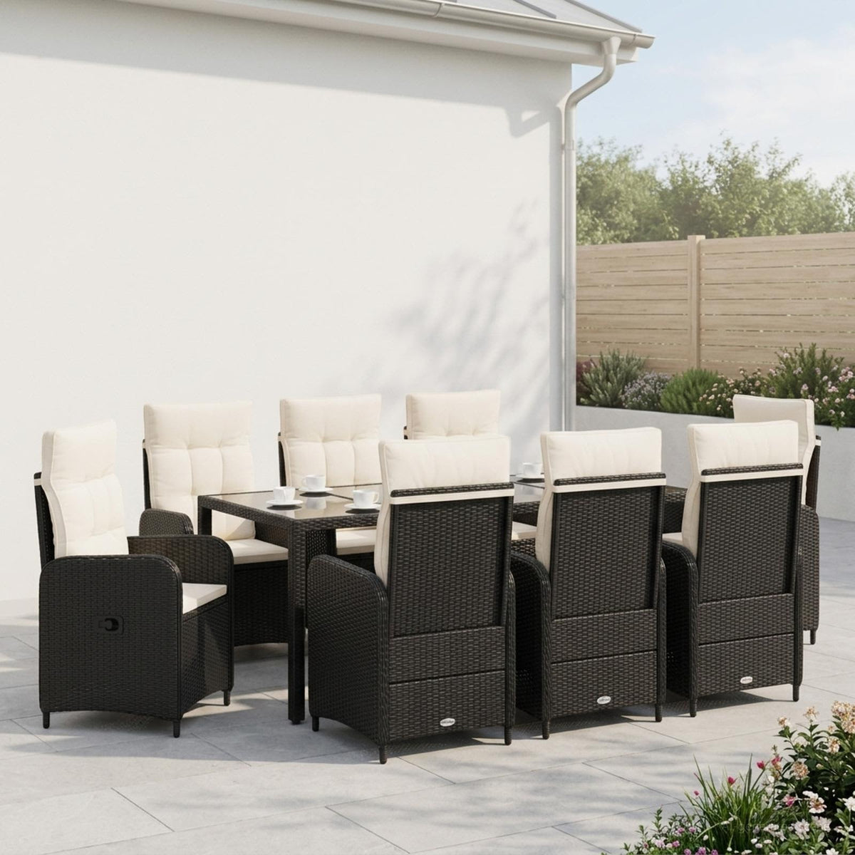 Buiten eettafelset 9 pcs Zwart en Cream Wit 190 x 90 x 75 cm is nu te koop bij PeponiXL, paradijselijk wonen!