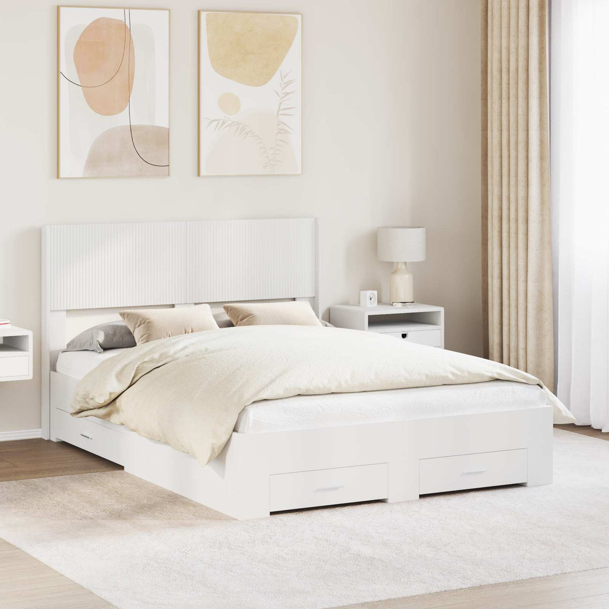 Bedframe met opbergruimte en hoofdbord Wit Bewerkt hout is nu te koop bij PeponiXL, paradijselijk wonen!