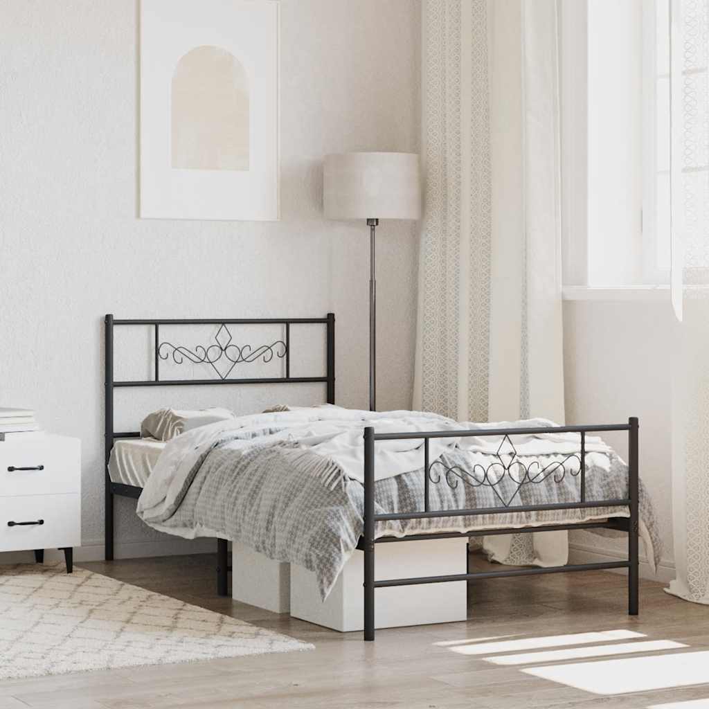 Bedframe met hoofd- en voeteneinde metaal zwart 107x203 cm is nu te koop bij PeponiXL, paradijselijk wonen!