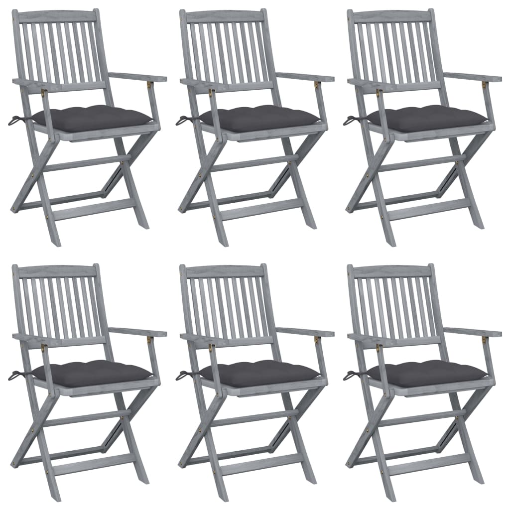 Tuinstoelen 6 st inklapbaar met kussens massief acaciahout is nu te koop bij PeponiXL, paradijselijk wonen!