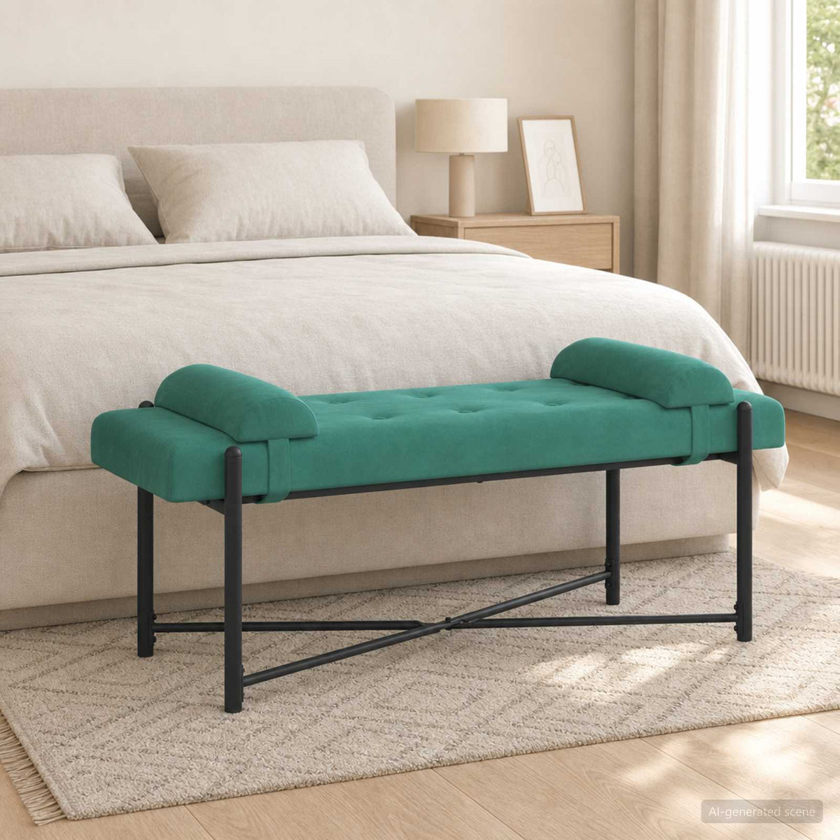 Knop-gestept Bankje met Kussens Turquoise 110 x 40 x 46 cm is nu te koop bij PeponiXL, paradijselijk wonen!