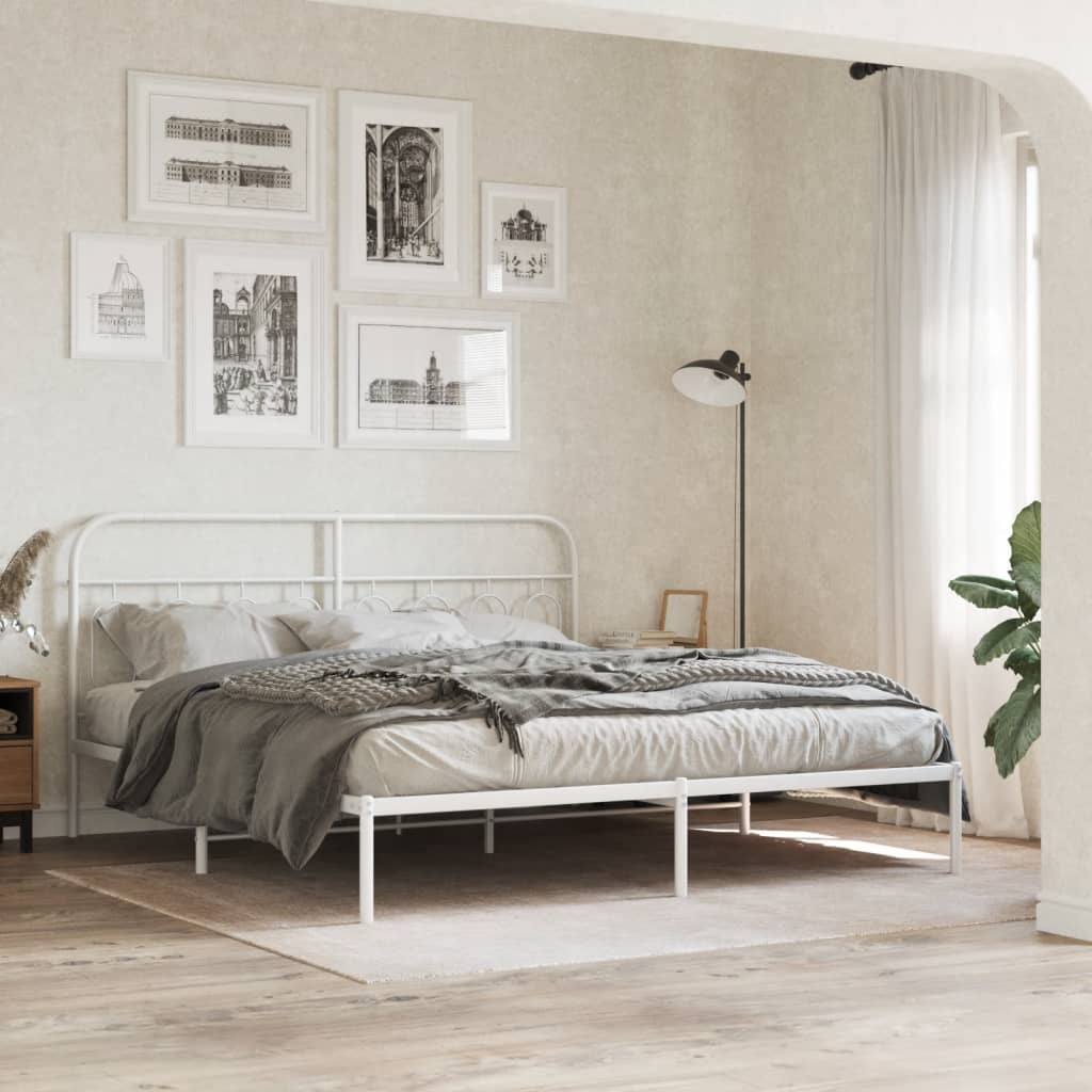 Bedframe met hoofdbord metaal wit 183x213 cm is nu te koop bij PeponiXL, paradijselijk wonen!