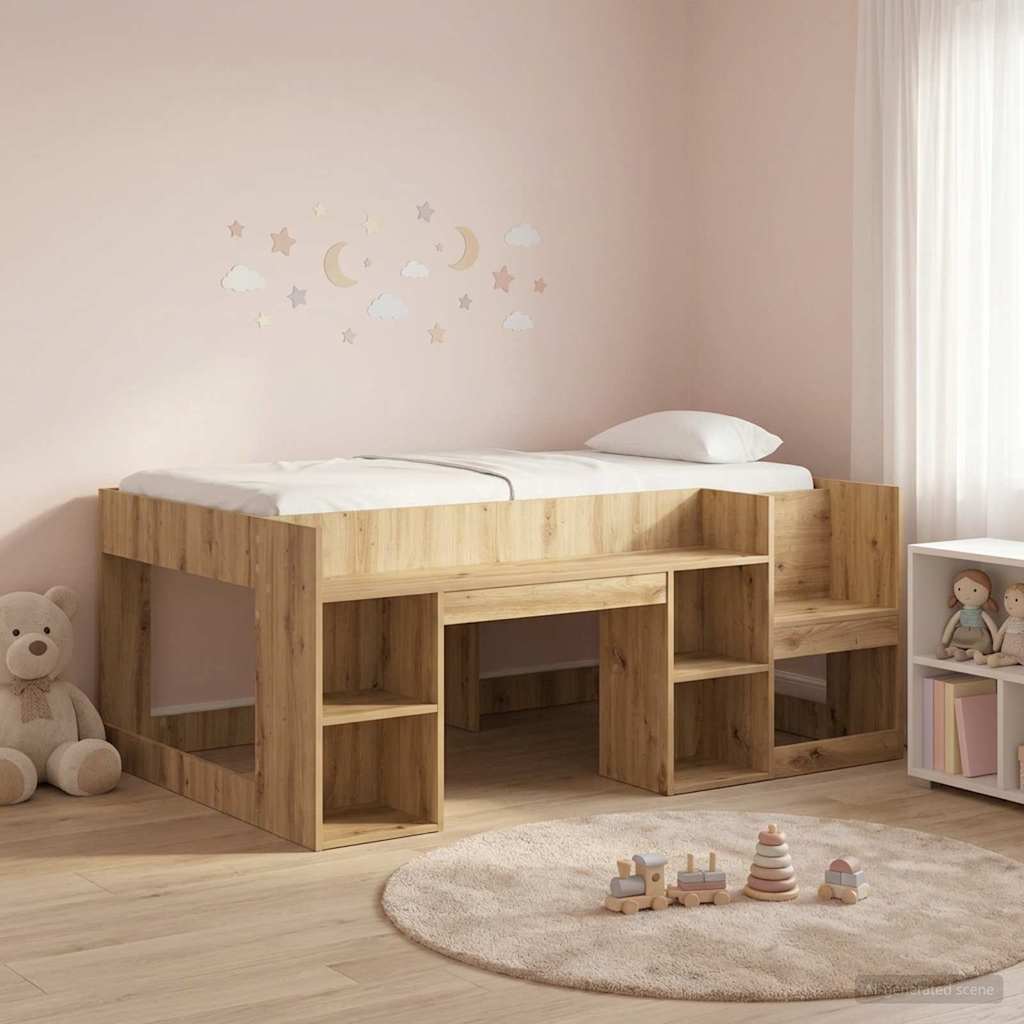 Jeugd bedframe met opbergruimte Artisanaal eiken 80 x 160 cm is nu te koop bij PeponiXL, paradijselijk wonen!