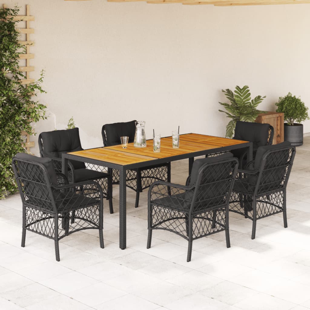 7-delige Tuinset met kussens poly rattan zwart is nu te koop bij PeponiXL, paradijselijk wonen!