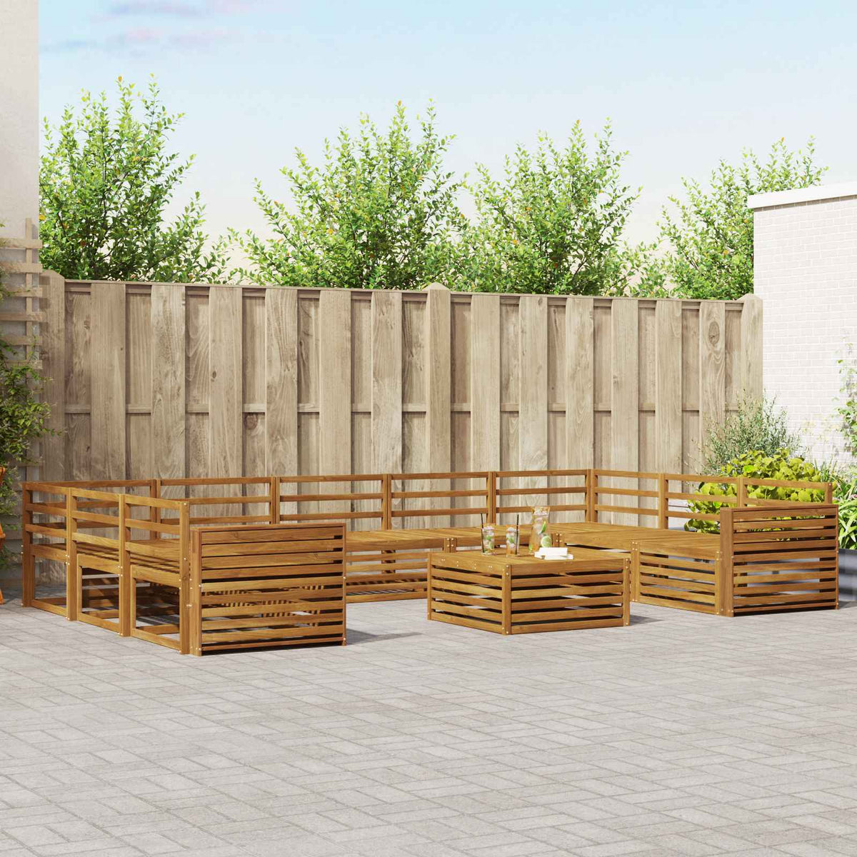 Buiten bankenset 10 pcs Naturel Massief Acaciahout is nu te koop bij PeponiXL, paradijselijk wonen!