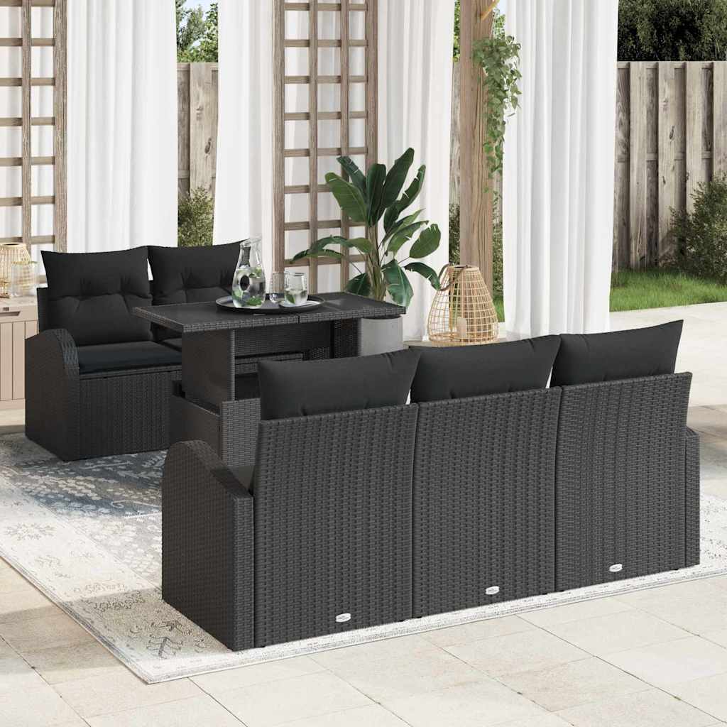 Tuin Sofa Set met kussen 6 pcs Zwart poly rattan is nu te koop bij PeponiXL, paradijselijk wonen!
