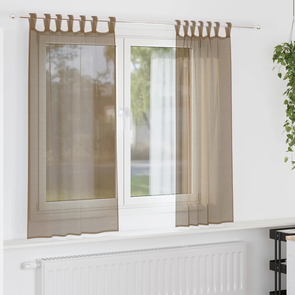 Gordijnen voile met lussen 2 st 140x140 cm lichtbruin is nu te koop bij PeponiXL, paradijselijk wonen!