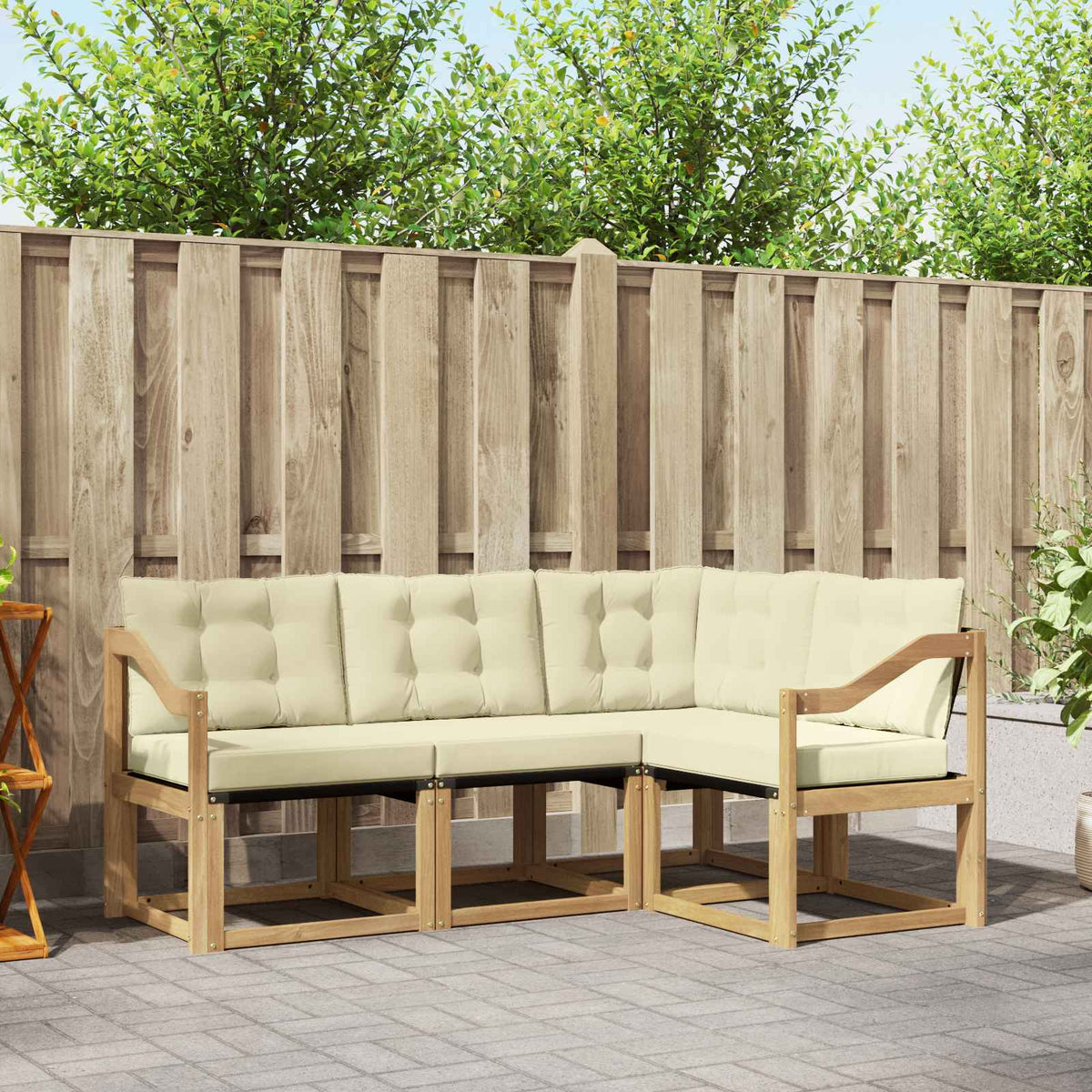 Buiten bankenset met kussen 4 pcs Wit en crèmekleurig is nu te koop bij PeponiXL, paradijselijk wonen!