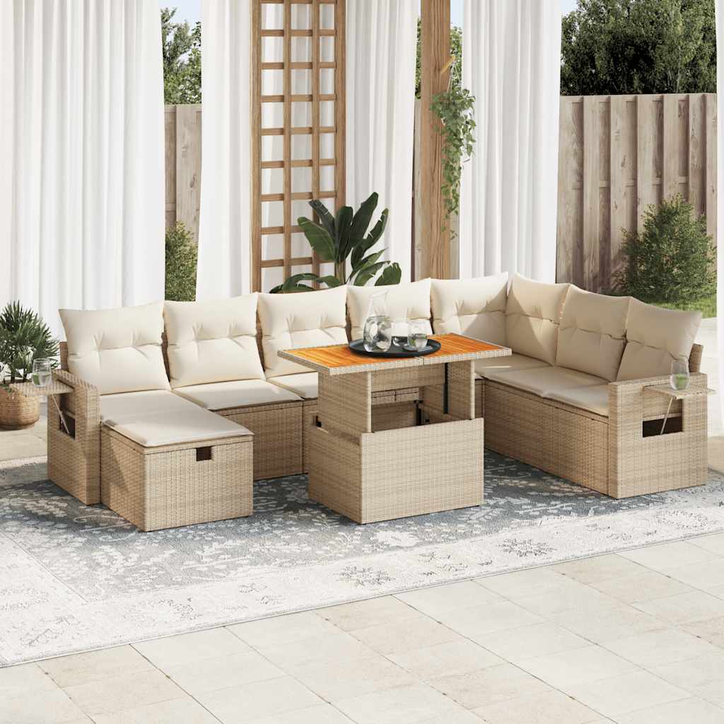 9-delige Loungeset met kussens poly rattan acacia beige is nu te koop bij PeponiXL, paradijselijk wonen!