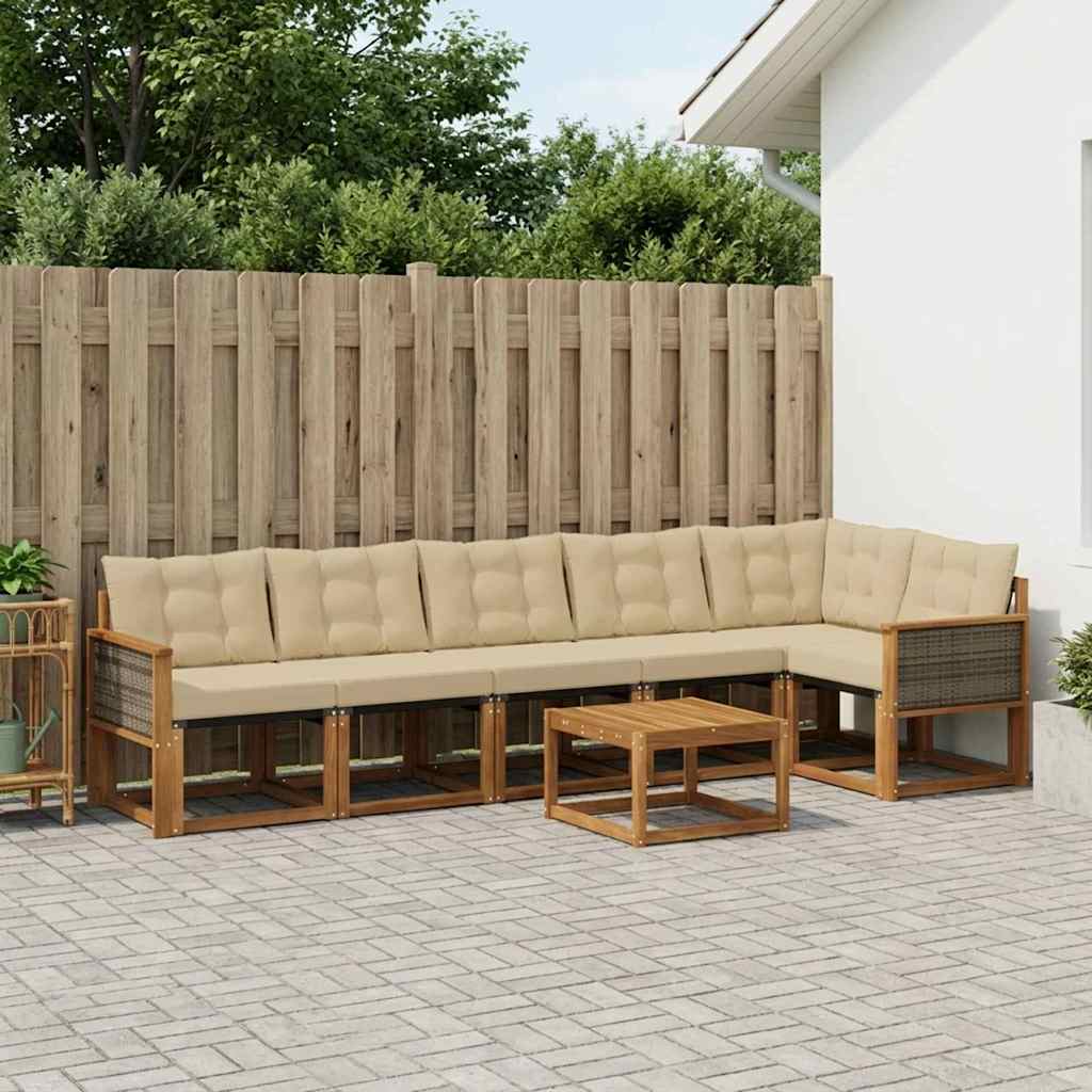 Buiten bankenset met kussen 7 pcs Natuurlijk en Beige is nu te koop bij PeponiXL, paradijselijk wonen!