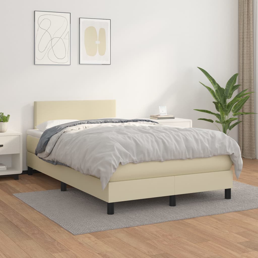 Boxspring met matras kunstleer crèmekleurig 120x200 cm is nu te koop bij PeponiXL, paradijselijk wonen!