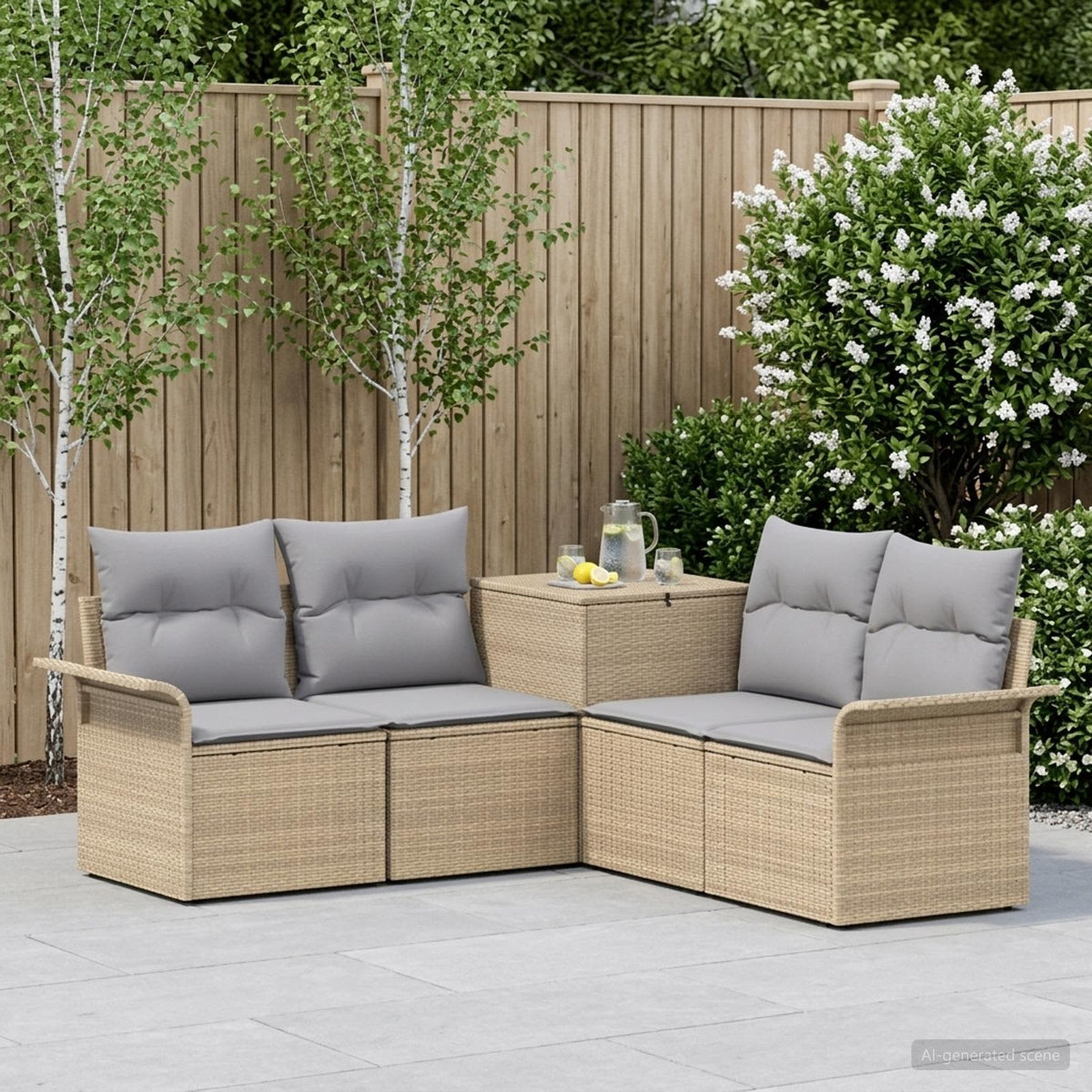 Bankstel 5 st Beige en Licht Grijs Poly Rattan en Staal is nu te koop bij PeponiXL, paradijselijk wonen!