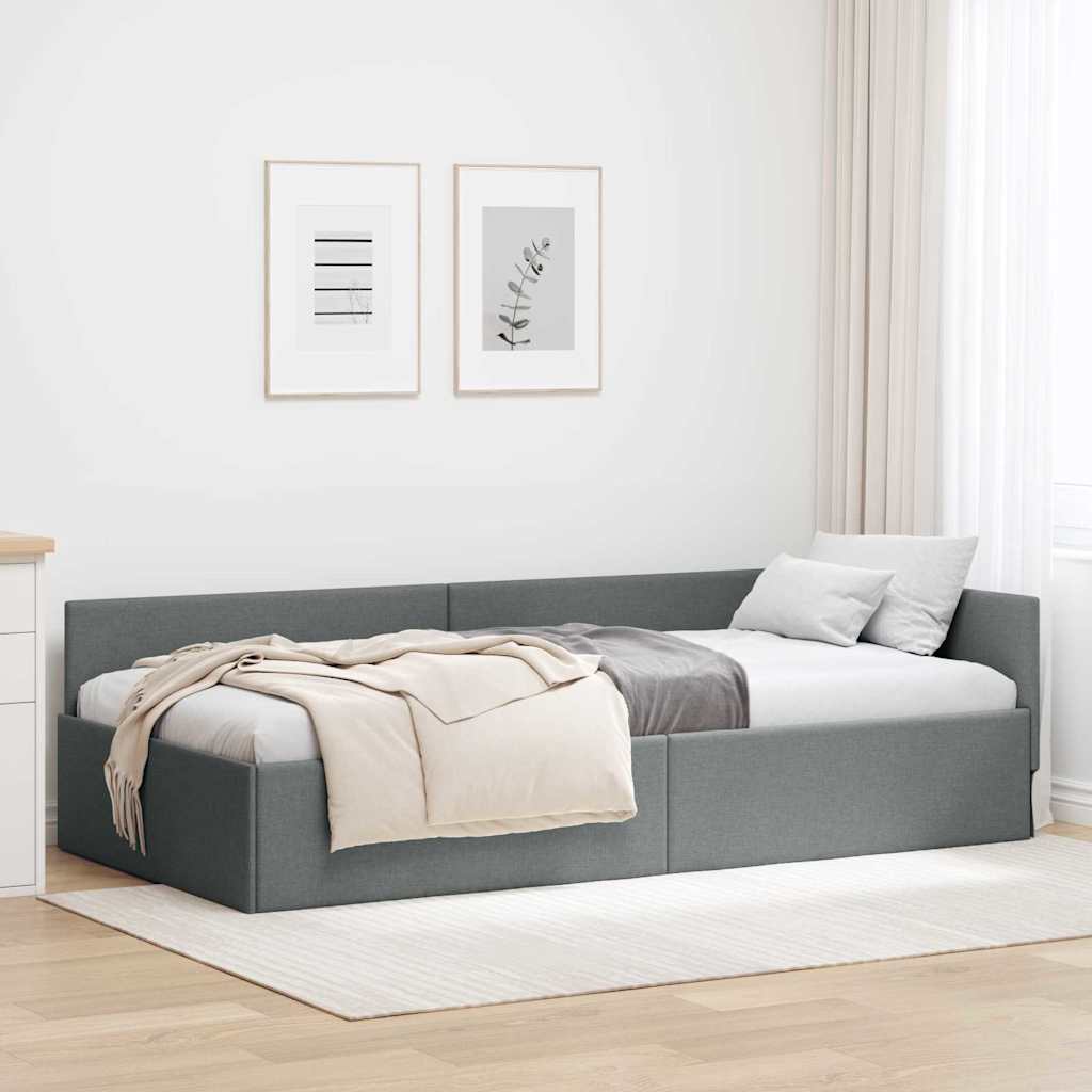Hoekbedframe Donkergrijs 100 x 203 cm Stof is nu te koop bij PeponiXL, paradijselijk wonen!