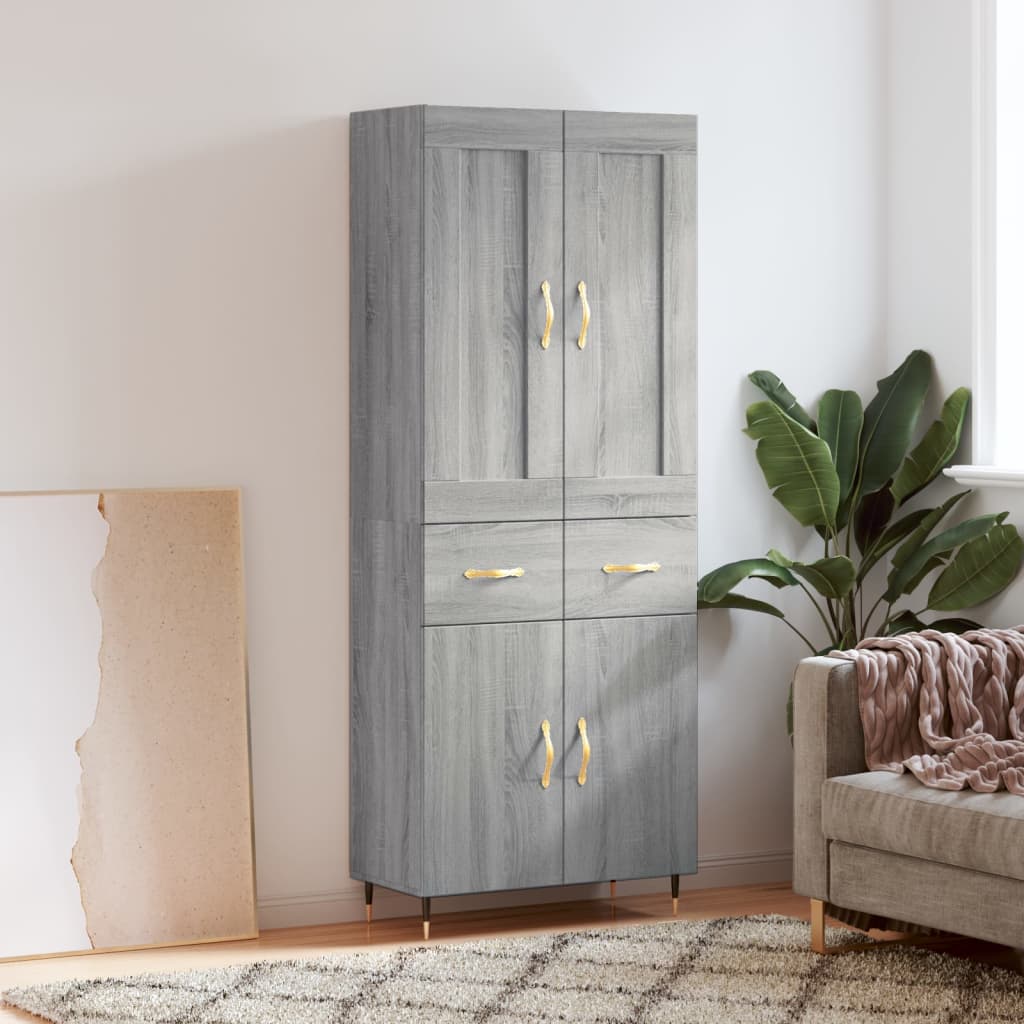 Hoge kast 69,5x34x180 cm bewerkt hout grijs sonoma eikenkleurig is nu te koop bij PeponiXL, paradijselijk wonen!