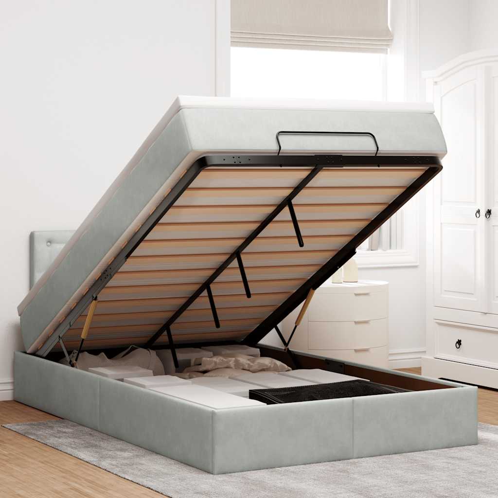 Bed poef met matras en LED's 120x190 cm fluweel lichtgrijs is nu te koop bij PeponiXL, paradijselijk wonen!