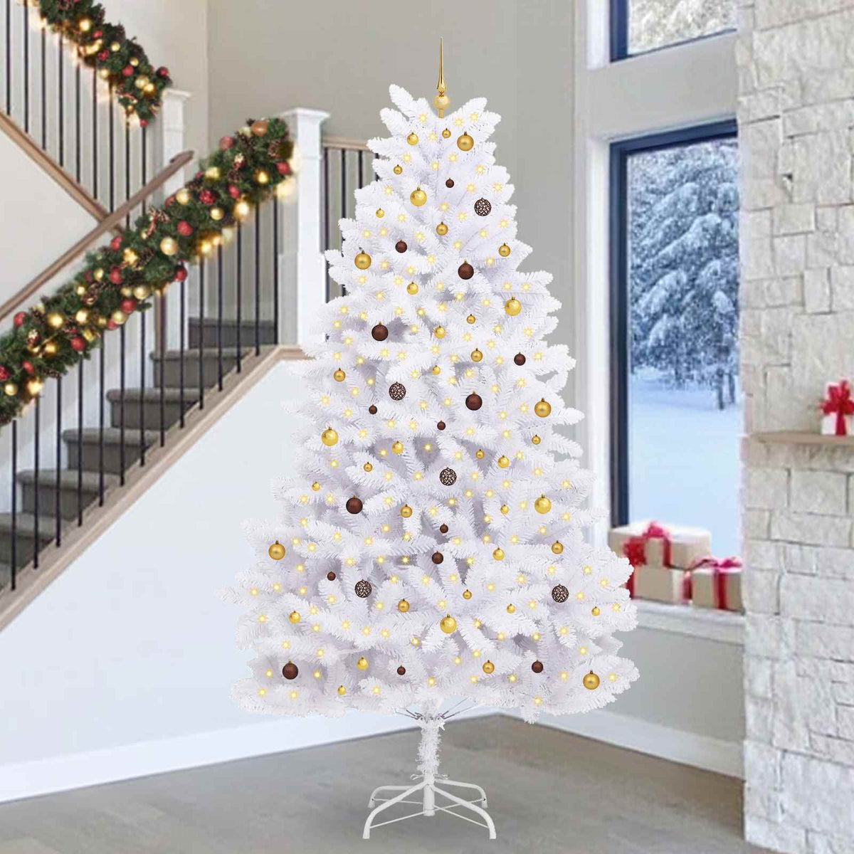 Kunstkerstboom Wit 138 x 138 x 300 cm PVC en Metaal is nu te koop bij PeponiXL, paradijselijk wonen!