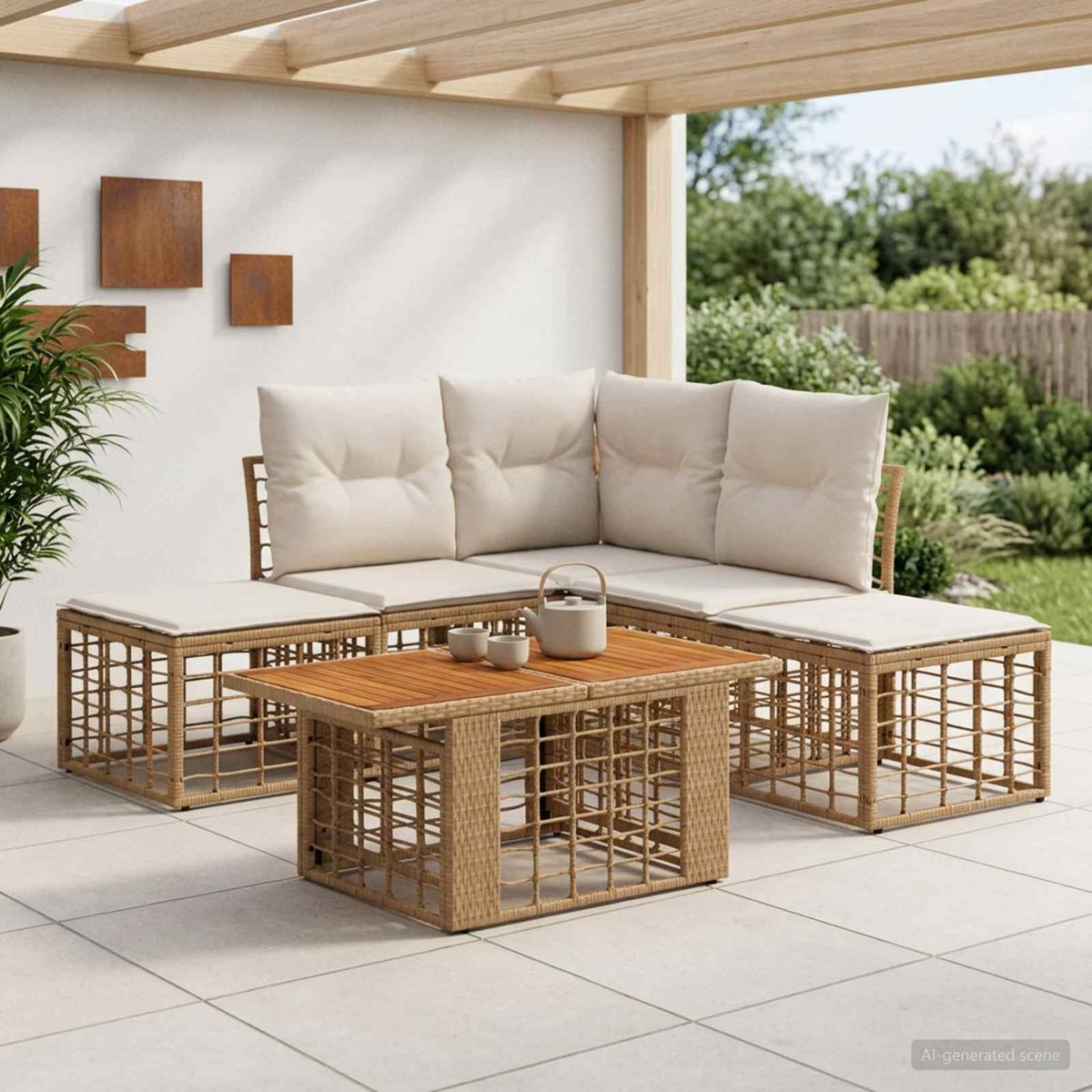 Tuinbankenset 6 st Natuurlijk en Crème Wit poly rattan is nu te koop bij PeponiXL, paradijselijk wonen!