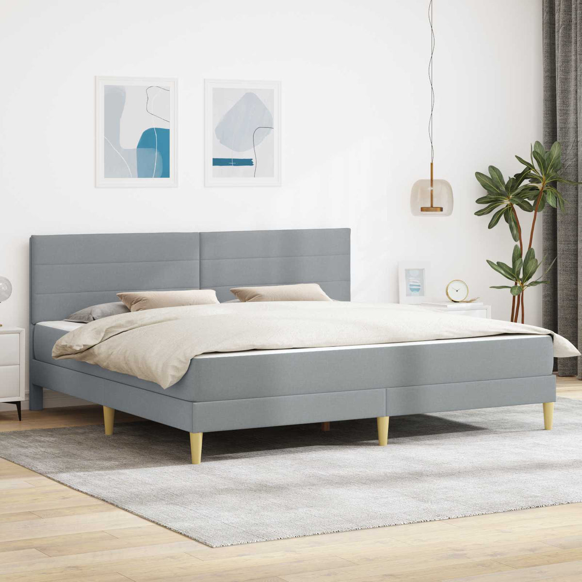 Bedframe met matras met hoofdeinde Lichtgrijs 180 x 200 cm Stof is nu te koop bij PeponiXL, paradijselijk wonen!
