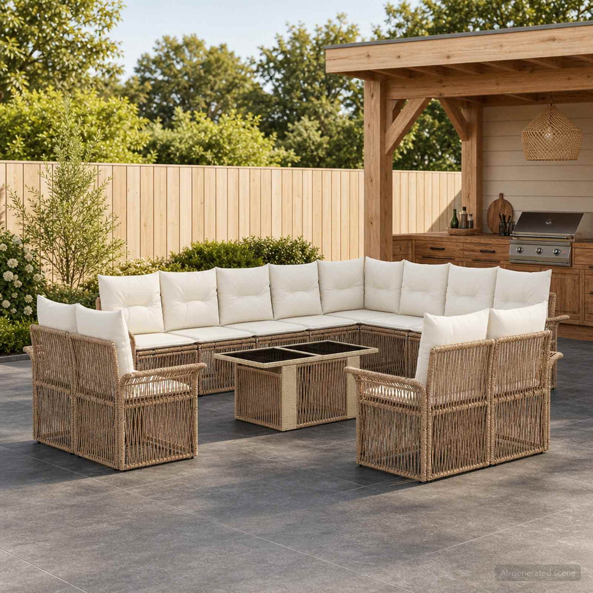 Tuinbankenset 13 st Beige en Crème Wit poly rattan is nu te koop bij PeponiXL, paradijselijk wonen!