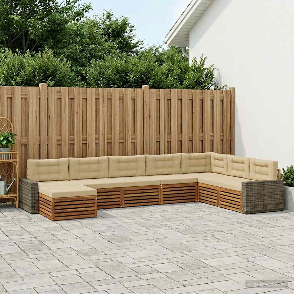 Buiten bankenset met kussen 8 pcs Natuurlijk en Beige is nu te koop bij PeponiXL, paradijselijk wonen!