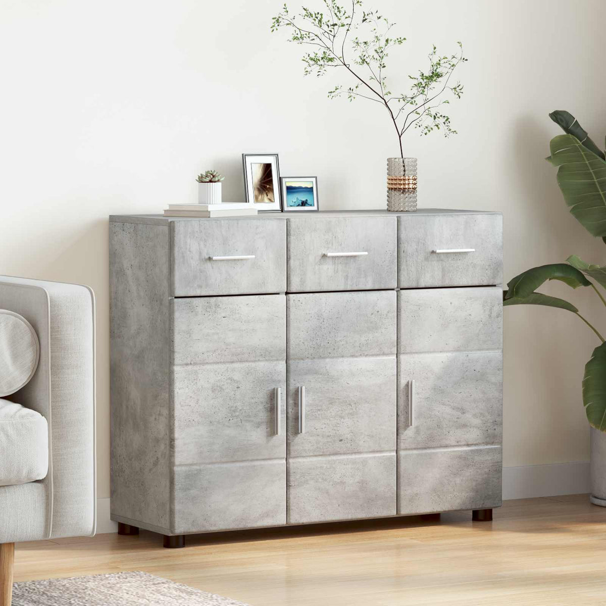 Dressoir FLORIN Beton Grijs 88,5 x 30,5 x 73 cm Bewerkt hout is nu te koop bij PeponiXL, paradijselijk wonen!