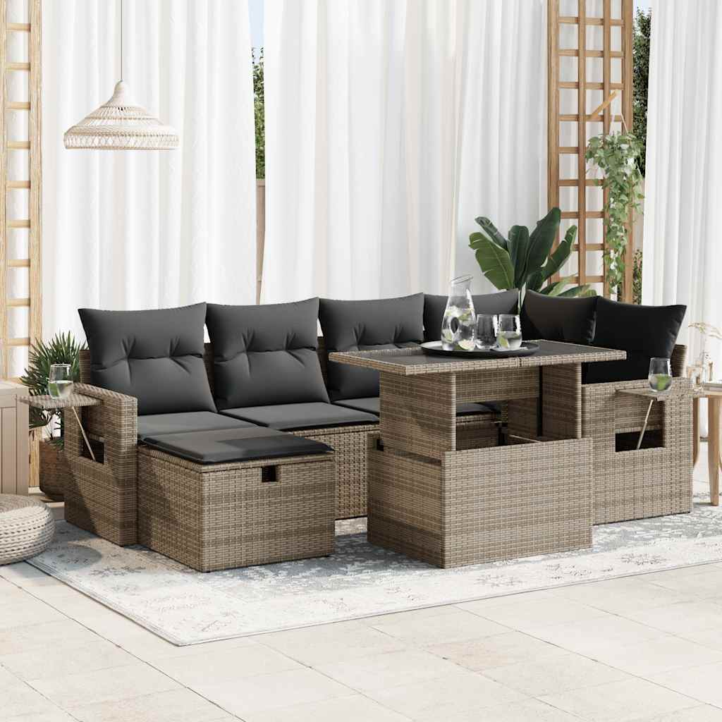 7-delige Loungeset met kussens poly rattan grijs is nu te koop bij PeponiXL, paradijselijk wonen!