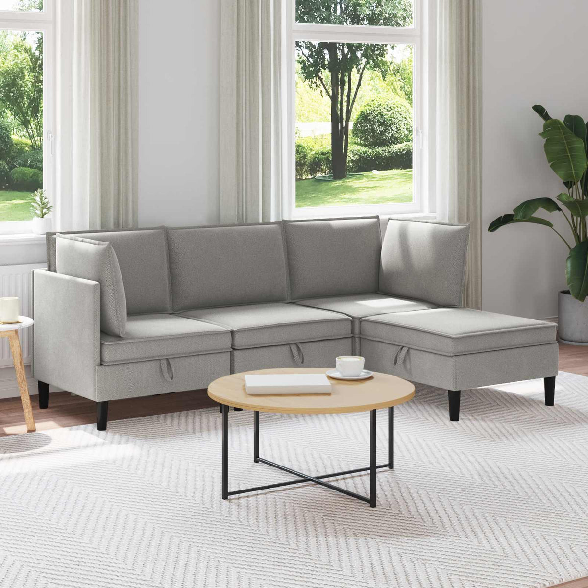 Woonkamer Meubelset 4 pcs Lichtgrijs Stof is nu te koop bij PeponiXL, paradijselijk wonen!