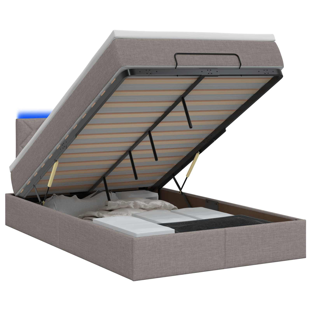 Ottoman Bed met Matrassen en LED Taupe 120 x 200 cm Stof is nu te koop bij PeponiXL, paradijselijk wonen!
