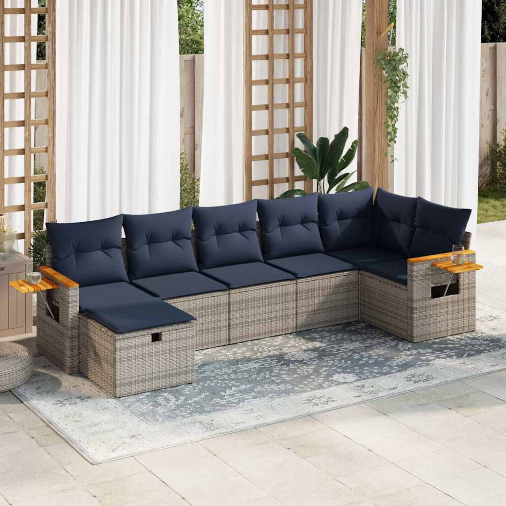 7-delige Loungeset met kussens poly rattan grijs is nu te koop bij PeponiXL, paradijselijk wonen!