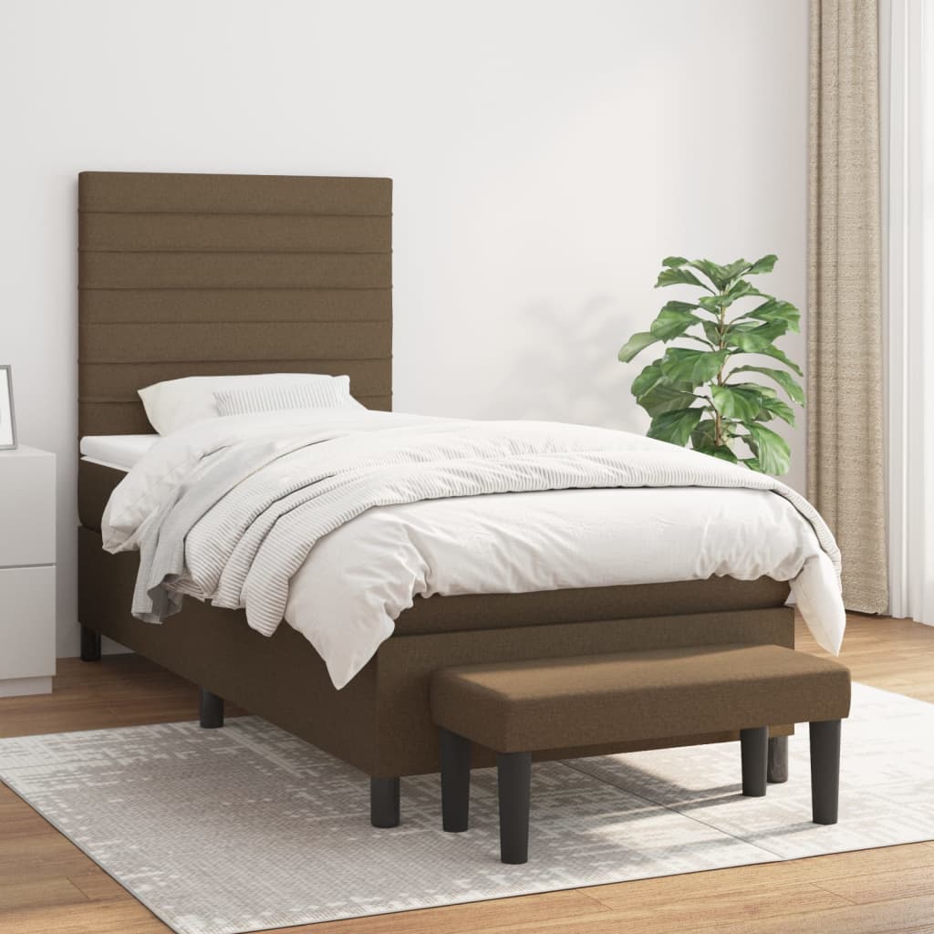 Boxspring met matras stof donkerbruin 90x190 cm is nu te koop bij PeponiXL, paradijselijk wonen!