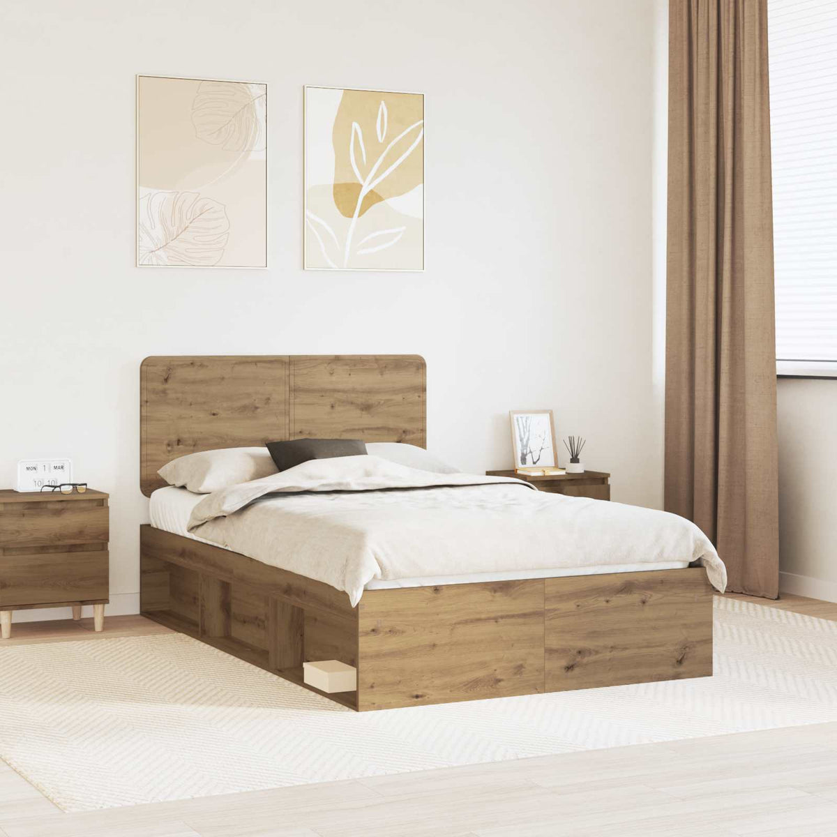 Bedframe Ambachtelijk eiken 135 x 190 cm Massief grenenhout is nu te koop bij PeponiXL, paradijselijk wonen!