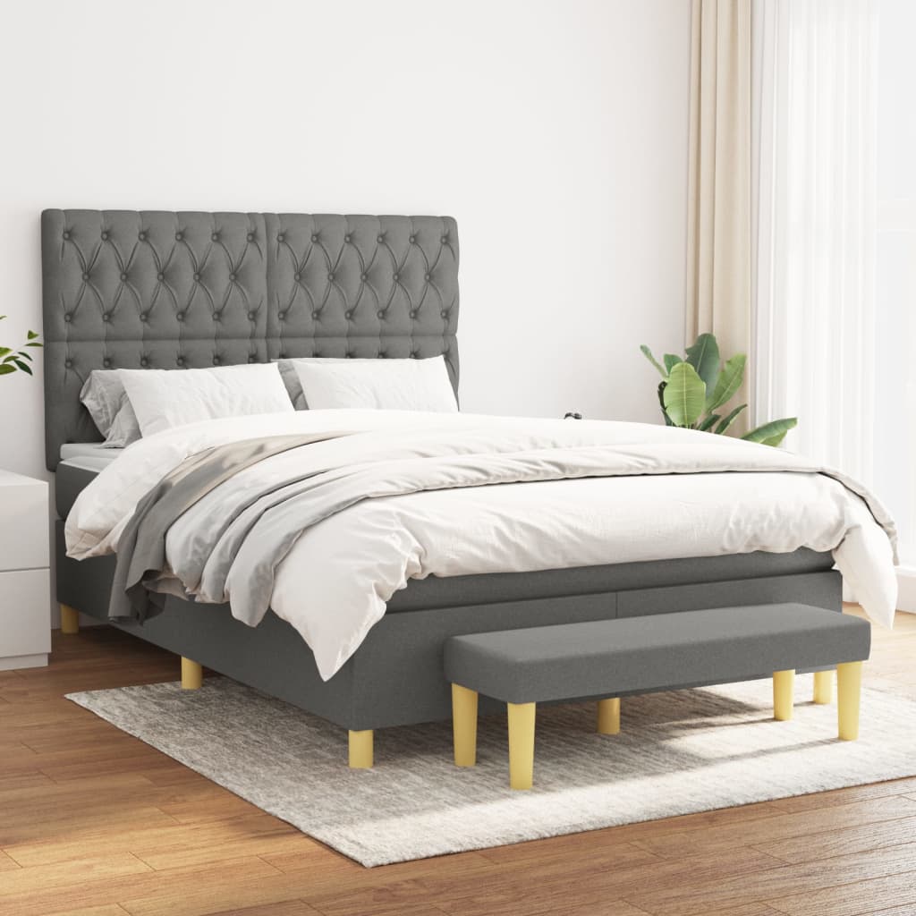 Boxspring met matras stof donkergrijs 140x200 cm is nu te koop bij PeponiXL, paradijselijk wonen!