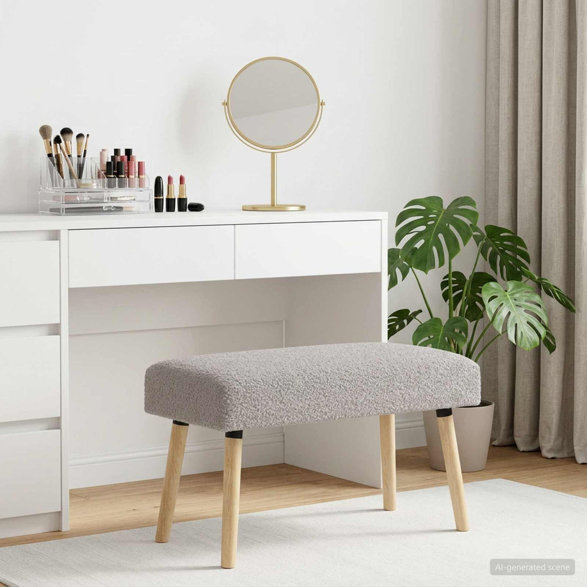 Bank Effen Lichtgrijs 80 x 40 x 46 cm Bouclé is nu te koop bij PeponiXL, paradijselijk wonen!